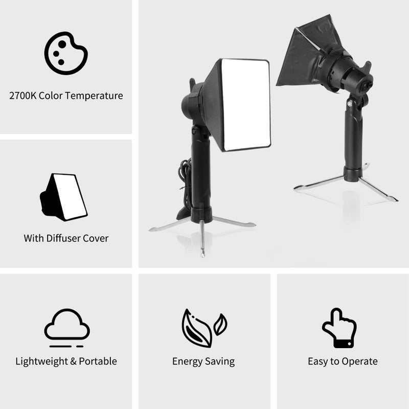 Meking Mini Softbox Photography Lighting Kit, 2700K Tabletop Led Lamp Continuous Warm Lighting System for Small Product Photo Video Studio Shooting, 2 Pieces - Image 4